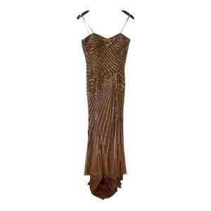 JOVANI art deco beaded bronze gown‎ with train